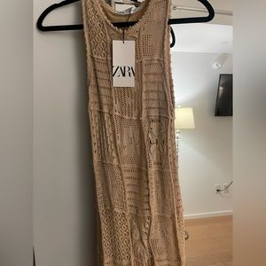 Zara Tan Crochet Dress Size Small NWT